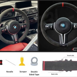 Bmw steering wheel cover Black Alcantara Suede Hand-stitched Suede F30 F80 F82 M3 M2 M4 M5 M6 F10 F12 F32 X5m X6m 335i 328i 340i 435i 535