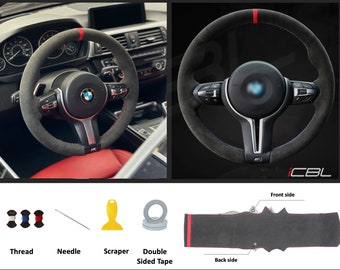 Bmw steering wheel cover Black Alcantara Suede Hand-stitched Suede F30 F80 F82 M3 M2 M4 M5 M6 F10 F12 F32 X5m X6m 335i 328i 340i 435i 535