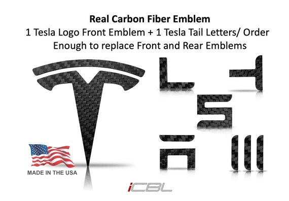 thumbnail image 2 of Matte Carbon Fiber Emblem Letters For Tesla Model 3/Y – Hood & Trunk – ICBL 2 of 5