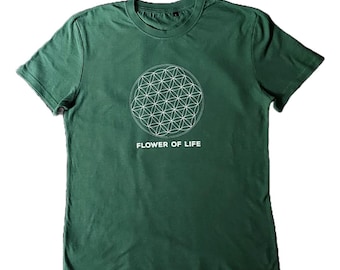 Camiseta de cáñamo verde: camiseta unisex con estampado "Flor de la Vida", suave y ecológica, ideal para viajes y para amantes de la naturaleza y el yoga.