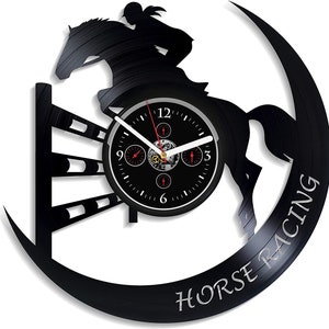 Paardenrennen vinyl record wandklok paard minnaar cadeau origineel huis muur decor sport muur kunst gepersonaliseerde geschenken paardrijden