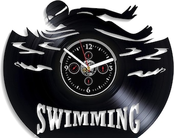 Swimming Vinyl Record Clock Swimming Gift Unique Decor For Living Room Anniversary Gift For Her Sports Decor Pool Gifts