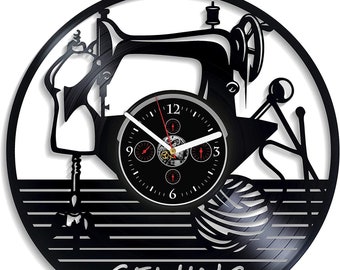 Sewing Vinyl Record Clock Sewing Machine Modern Decor For Office Gift For Seamstress Housewarming Gift For Her Decor For Boutique