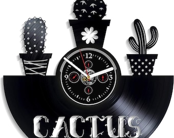Cactus Vinyl Record Wall Clock Cactus Gift Cute Girl Bedroom Decor Birthday Gift For Woman Plant Decorations Flower Lover Gift