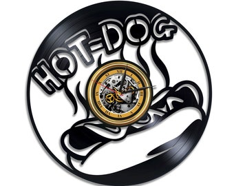 Hot Dog Vinyl Record Large Clock Street Food Wall Art Vintage Decor For Home Funny Food Art Housewarming Gift For Family