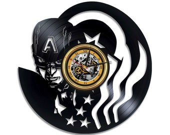 Kapten Amerikas vinylklocka serietidningar väggkonst unik dekoration för pojkrum Marvels universum julklapp till pojkvän