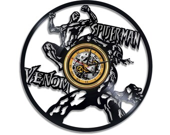 Spider-Man vs Venom Vinyl Record Round Clock Marvels Legends Unique Wall Decor For Boys Room Marvels Art Bday Gift For Brother