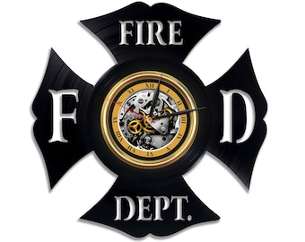 Fire Department Vinyl Record Wall Clock Original Wall Art Original Decor For Office Laser Cut Artwork Retirement Gift For Coworker