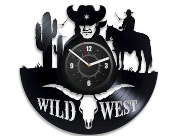 Wild West Vinyl Record Grande horloge murale Wild West Decor Western Wall Art Wild West Cadeaux Bday Cadeau Pour grand-père