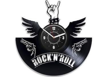 Reloj de pared con disco de vinilo Rock n Roll, decoración de pared de Rock n Roll, arte genial para dormitorio, regalos de Rock n Roll, nuevo regalo para el hogar para hombres