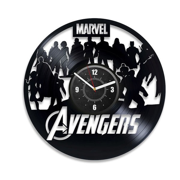 Avengers Super Heroes Vinyl Schallplattenuhr Marvels Dekor Modern Wohnzimmer Wand Dekor Comics Bücher Kunst Neues Zuhause Geschenk für Mann SuperheldEn Kunst