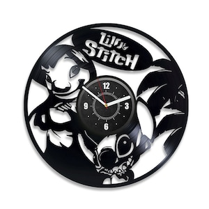 Lilo und Masche Vinyl Schallplatte Lustige Wanduhr Kinderzimmer Wandkunst animierte Cartoon Mädchen Dekoration Neujahr Geschenk Lilo und Stich Deko