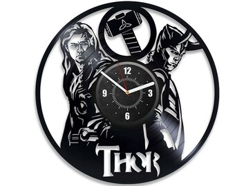 Thor Vinyl Record Large Wall Clock Thor And Loki Creative Decor For Office Superhero Wall Art Winter Holiday Gift Marvels Gifts For Brother
