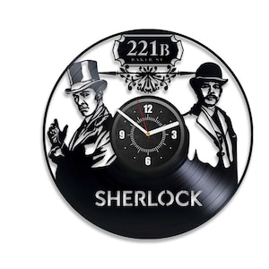 Sherlock Holmes Vinyl Record Black Wall Clock Baker Street Sign Unique Decor For Teenager Room Dr. Watson Housewarming Gift For Family