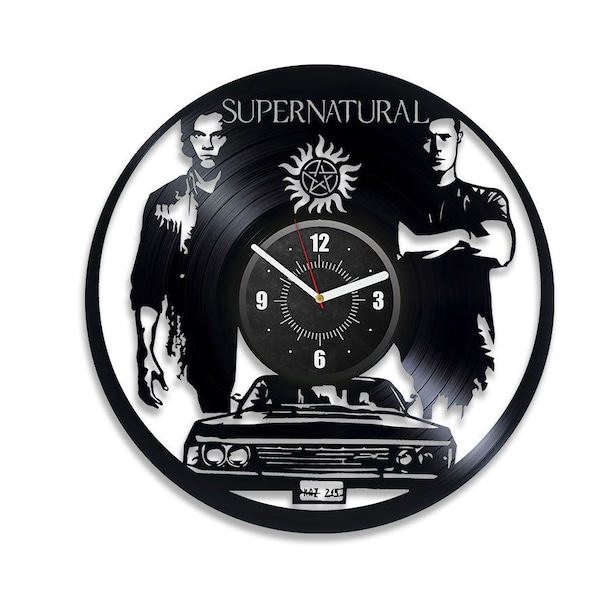 Supernatural Vinyl Schallplatte Schwarz Wanduhr Supernatural Wanddeko Original Kunst für Teenager Mädchen Einweihungsgeschenk für Paare Film Wandkunst