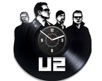 U2 vinylplaat grote wandklok decor rockmuziek U2 kunst aan de muur origineel decor voor muziekkamer rockband kunst nieuw huis kerstcadeau voor familie