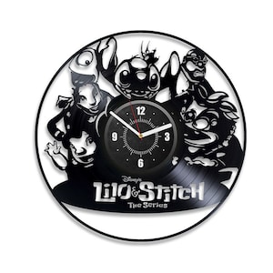 Lilo And Stitch Disco de vinilo Lindo reloj de pared Decoración divertida para Nursery Cartoon Wall Art Lilo y Stitch Decor Regalo de Navidad para niños