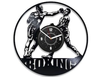 Boxeo Vinilo Disco Gran Reloj de Pared Gimnasio Decoración Para Gimnasio en Casa Boxeo Arte de pared Decoración deportiva Para Oficina Regalo Año Nuevo Deportes Arte de pared