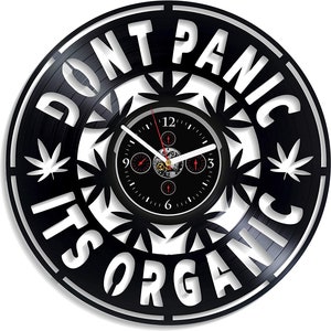 Cannabis Vinyl Record Clock Don't Panic Original Decor For Living Room Funny Gifts For Friend Birthday Gift For Him Weed Art