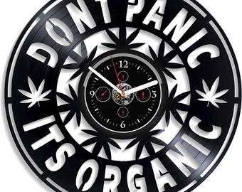 Cannabis Vinyl Record Clock Don't Panic Original Decor For Living Room Funny Gifts For Friend Birthday Gift For Him Weed Art