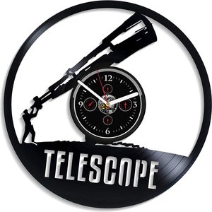 Telescope Vinyl Record Clock Astronomy Gifts Unusual Decor For Apartment Wedding Gift For Groom Science Room Decor Teenager Gifts