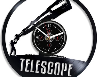 Telescope Vinyl Record Clock Astronomy Gifts Unusual Decor For Apartment Wedding Gift For Groom Science Room Decor Teenager Gifts