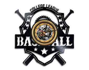 Baseball Bats Vinyl Record Wall Clock Original Art for Boy Bedroom Vintage Home Decor Idea Christmas Gift for Baseball Player