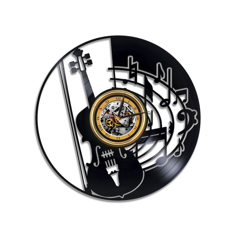 Violin Modern Vinyl Record Clock Wall Art for Music Lover Laser Cut