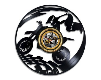 Motorcyclist Large Vinyl Record Clock Men Room Unique Artwork Modern Home Decor Idea Christmas Gift for Dad