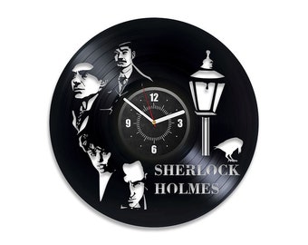 Holmes And Watson Vinyl Record Round Wall Clock Sherlock Holmes Room Decor Detective Art Movie Night Gifts Anniversary Gift For Her