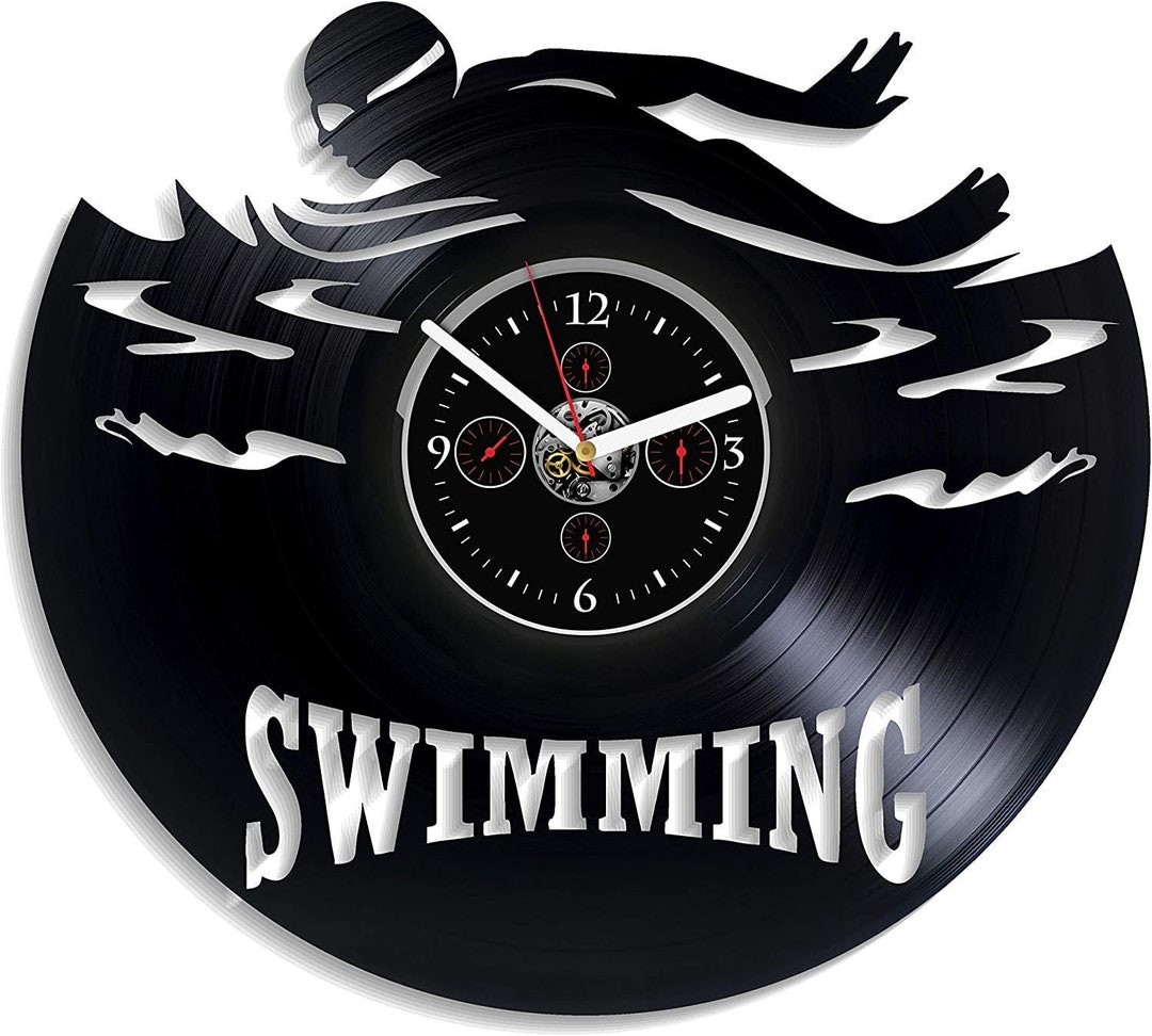 Swimming Vinyl Record Clock Swimming Gift Unique Decor For Living Room Swimming Vinyl Record Clock Swimming Gift Unique Decor For Living Room