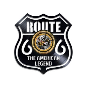 Route 66 American Legend Vinyl Record Unique Wall Clock Vintage Office Decor Wall Hanging Art Birthday Gift Idea for Men