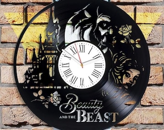 Beauty and the Beast Vinyl Record Clock, Disneyland Wall Art, Playroom Decoration, Princess Artwork, Couple Bedroom Decor, Wedding Gift Idea