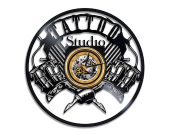 Tattoo Logo Design Personalisierung Schallplatte Uhr Tattoo Studio Dekor Moderne Wandkunst Weihnachtsgeschenke für Tattoo Künstler