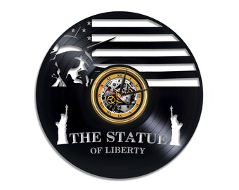 The Statue of Liberty Vinyl Record Round Clock New York Home Decor Wall Art for New Home Wedding Gift Idea for Couple