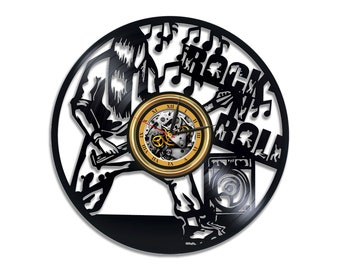 Rock n Roll Vinyl Record Large Clock Music Room Wall Art Vintage Decor for Musician Anniversary Gift for Men