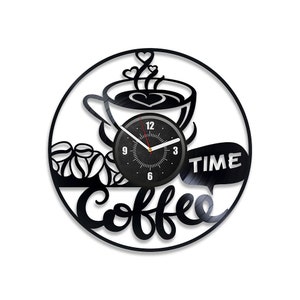 Coffee Time Vinyl Record Round Clock Coffee Lover Gift Idea Original Wall Decor For House Coffee First Holiday Gift For Women Coffee Artwork