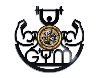 GYM Men Vinyl Record Original Clock Unique Art Décor for Sport Club Cool Housewarming Gift for Sport Lover
