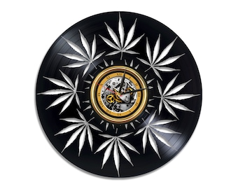 Canabis foglia vinile record round clock uomo ufficio decorazione moderna laser cut art anniversario regalo per fidanzato