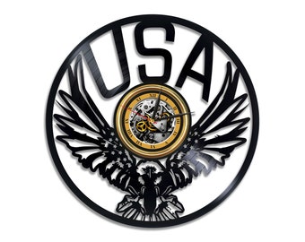 USA Eagle Vinyl Record Original Clock Retro Home Decor Laser Cut Wall Hanging Art Birthday Gift for Best Friend