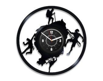 Rock Climbing Vinyl Record Large Wall Clock Laser Cut Art Modern Decor For Apartment Rock Climber Gift Holiday Gift For Friends