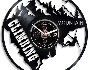Climbing Vinyl Record Wall Clock Sports Decor Man Cave Unusual Art For Home Mountain Lover Gift New Home Gift Ideas Sport Gift