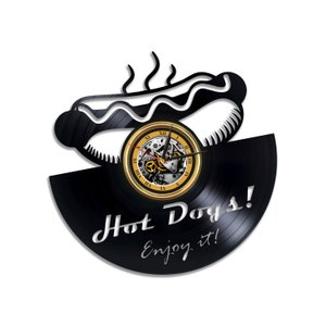 Hot Dog Lover Vinyl Record Original Clock Kitchen Wall Art Modern Kids Room Decor Xmas Gift Idea for Boy