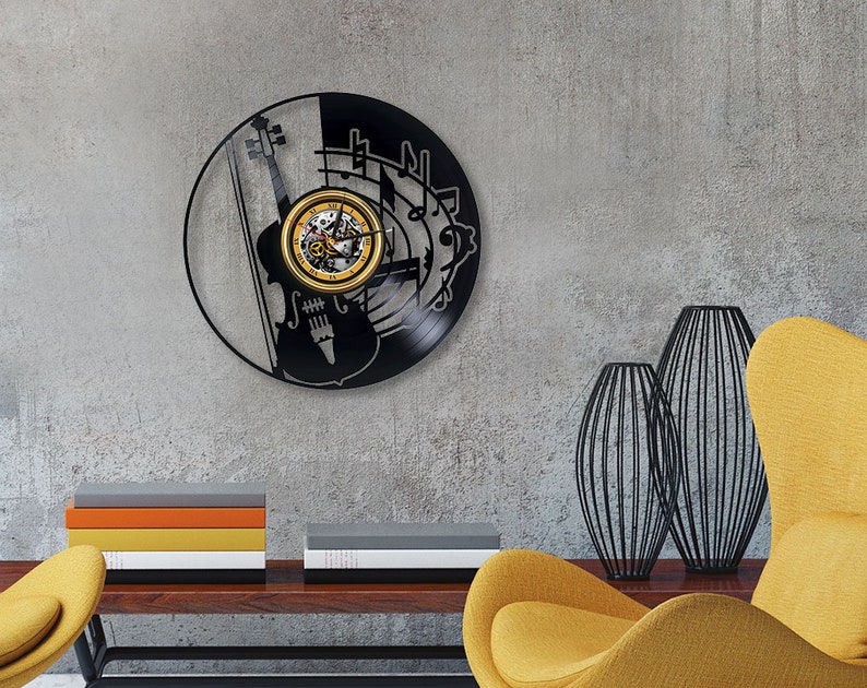 Violin Modern Vinyl Record Clock Wall Art for Music Lover Laser Cut