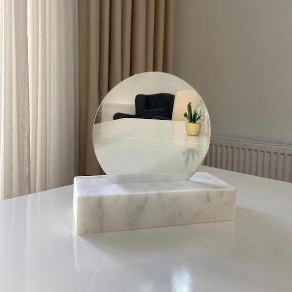 Marble Base Vanity Mirror | Makeup Mirror | Marble Decor Tabletop Mirror