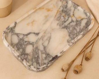 Calacatta Viola Marble Tray: Handmade Stone Serving & Console Organizer