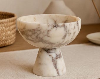 Calacatta Viola Marble Pedestal Bowl – Smooth Finish, Violet Veined Centerpiece