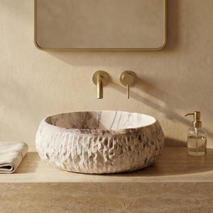 Handcrafted Lilac Marble Vessel Sink – Luxury Round Bathroom Basin | Custom Sizes Available