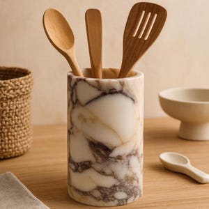 Handgemachter türkischer Marmor Utensilientopf: Rustikaler Küchenorganizer (14 cm x 16 cm)