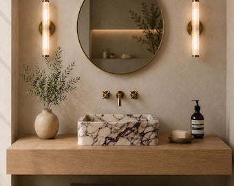Handmade Calacatta Viola Marble Sink – 30×20×15 cm Luxury Vessel Sink | Petra Vera